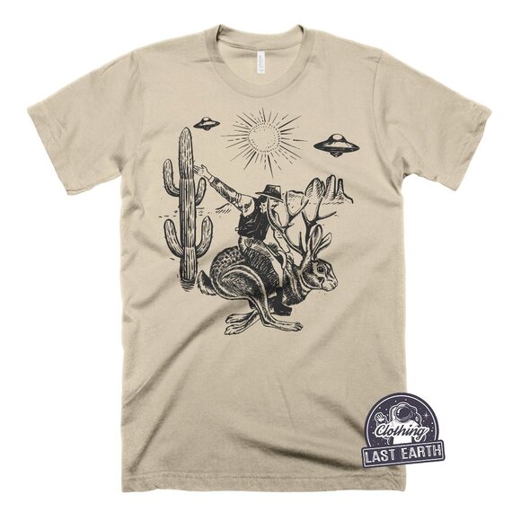 Jackalope Shirt Funny Rodeo UFO Alien Shirt Roswell New Mexico Retro Tee TShirt - Picture 1 of 2